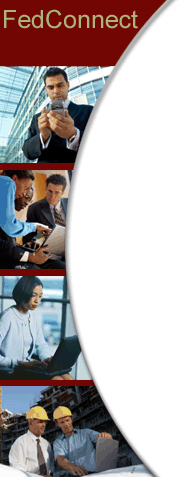 FedConnect logo and a collage of pictures of people at work.